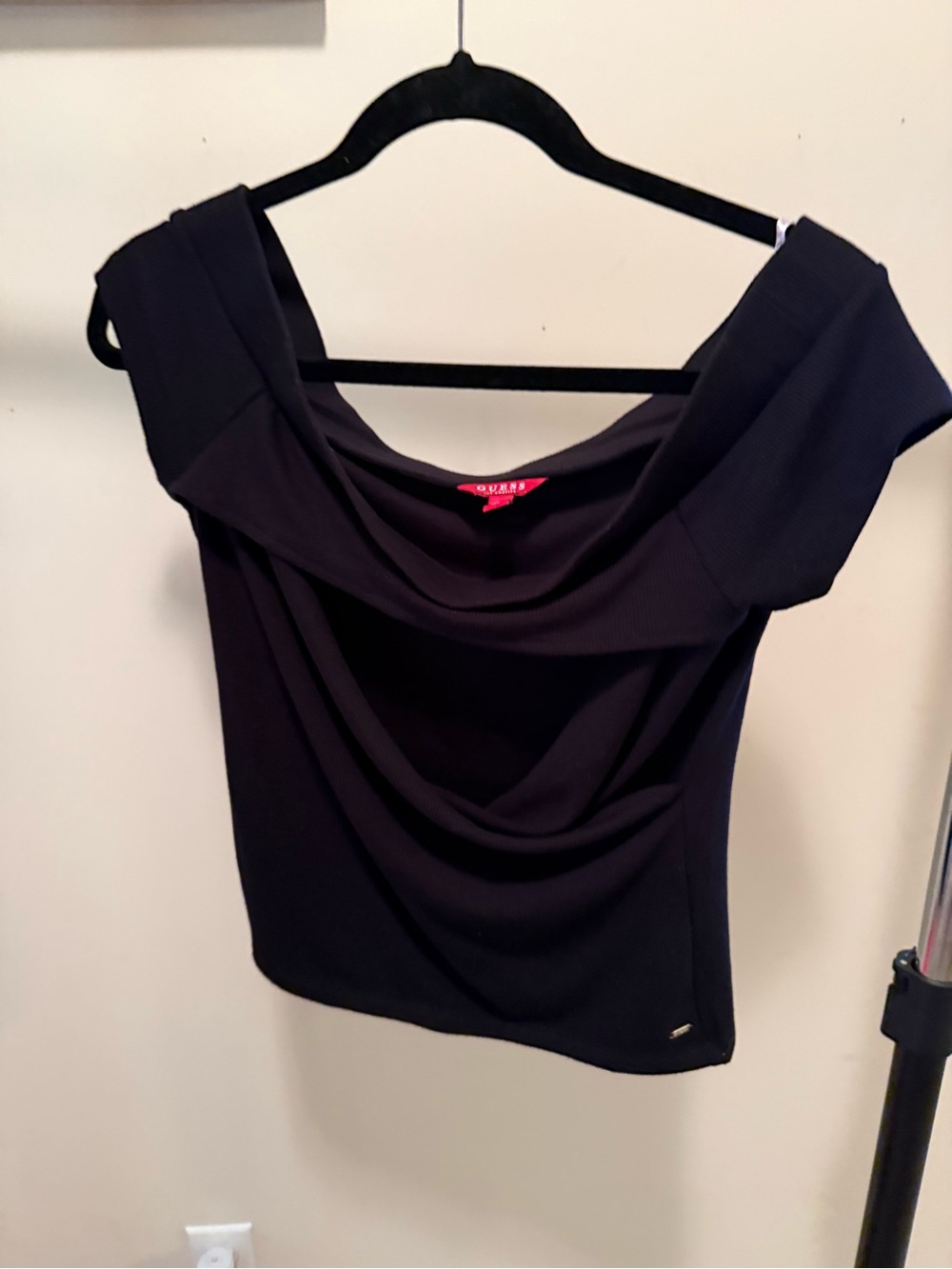 Guess Black Off-Shoulder Draped Neck Tunic